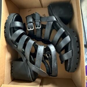 Dirty Laundry Black Strappy Chunky Heel Sandals